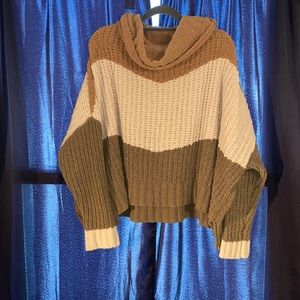 Over Sized Cowl Neck Color Block Sweater